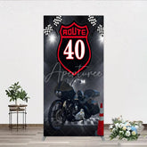 Aperturee - Aperturee Route 40 Biker Birthday Rectangle Backdrop Motorcycle Theme for 40th Birthday Man Cave Party Photo Booth Decor
