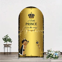 Aperturee - Aperturee Royal Black Gold Baby Shower Arch Backdrop Little Prince Party Decoration African American Boy Crown Background