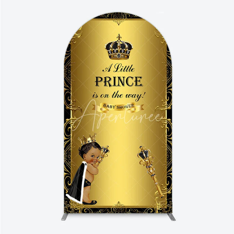 Aperturee - Aperturee Royal Black Gold Baby Shower Arch Backdrop Little Prince Party Decoration African American Boy Crown Background