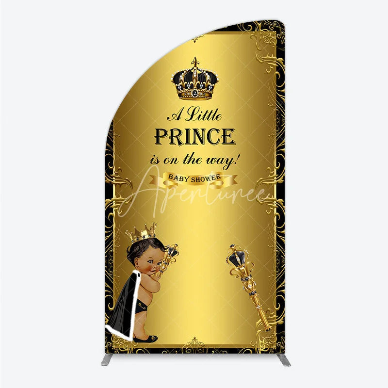 Aperturee - Aperturee Royal Black Gold Baby Shower Half Moon Arch Backdrop Little Prince Party Decoration African American Boy Crown