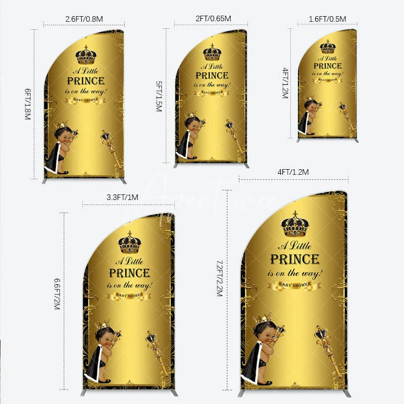 Aperturee - Aperturee Royal Black Gold Baby Shower Half Moon Arch Backdrop Little Prince Party Decoration African American Boy Crown