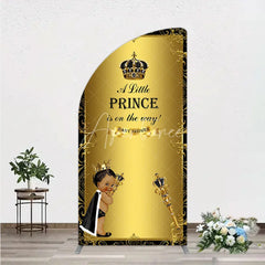 Aperturee - Aperturee Royal Black Gold Baby Shower Half Moon Arch Backdrop Little Prince Party Decoration African American Boy Crown