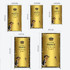 Aperturee - Aperturee Royal Black Gold Baby Shower Rectangle Backdrop Little Prince Party Decoration African American Boy Crown Background