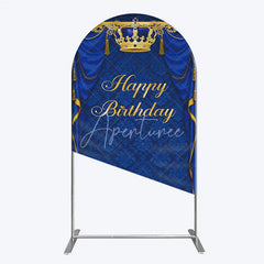 Aperturee - Aperturee Royal Blue and Gold Crown Happy Birthday Arch Backdrop Kit Elegant Prince Party Decor