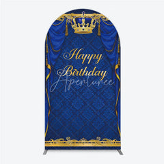 Aperturee - Aperturee Royal Blue and Gold Crown Happy Birthday Arch Backdrop Kit Elegant Prince Party Decor