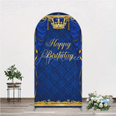 Aperturee - Aperturee Royal Blue and Gold Crown Happy Birthday Arch Backdrop Kit Elegant Prince Party Decor