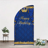 Aperturee - Aperturee Royal Blue and Gold Crown Happy Birthday Half Moon Arch Backdrop Kit Elegant Prince Party Decor