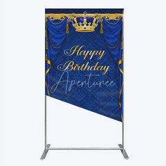 Aperturee - Aperturee Royal Blue and Gold Crown Happy Birthday Rectangle Backdrop Kit Elegant Prince Party Decor