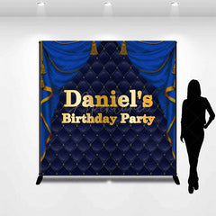 Aperturee - Aperturee Royal Blue Curtain Custom Name Birthday Bash Backdrop