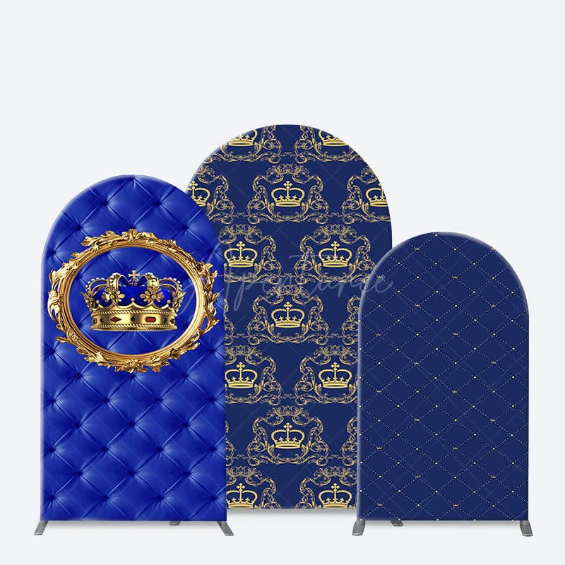 Aperturee - Aperturee Royal Blue Gold Crown Birthday Party Arch Backdrop