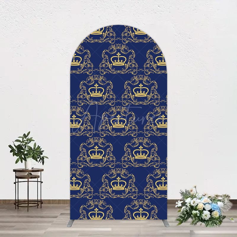 Aperturee - Aperturee Royal Blue Gold Crown Birthday Party Arch Backdrop