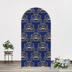 Aperturee - Aperturee Royal Blue Gold Crown Birthday Party Arch Backdrop