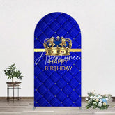 Aperturee - Aperturee Royal Blue Gold Crown Happy Birthday Arch Backdrop