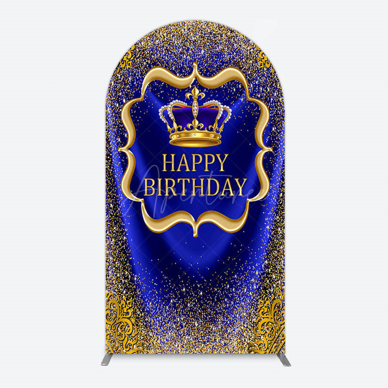 Aperturee - Aperturee Royal Blue Gold Glitter Crown Birthday Arch Backdrop