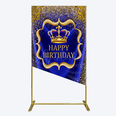 Aperturee - Aperturee Royal Blue Gold Glitter Crown Birthday Rectangle Backdrop