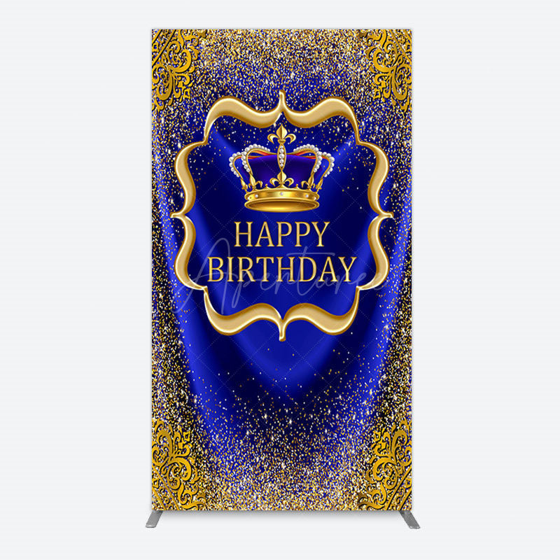 Aperturee - Aperturee Royal Blue Gold Glitter Crown Birthday Rectangle Backdrop