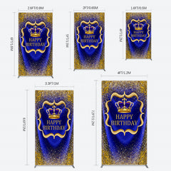 Aperturee - Aperturee Royal Blue Gold Glitter Crown Birthday Rectangle Backdrop