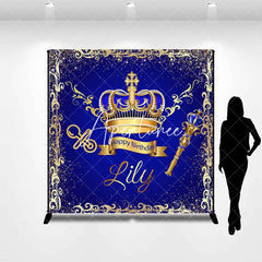 Aperturee - Aperturee Royal Blue Gold Glitter Crown Scepter Custom Birthday Backdrop Prince Baby Shower Party Decor