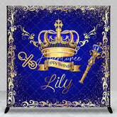 Aperturee - Aperturee Royal Blue Gold Glitter Crown Scepter Custom Birthday Backdrop Prince Baby Shower Party Decor