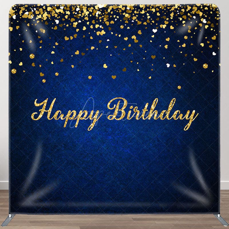 Aperturee - Aperturee Royal Blue Gold Glitter Fabric Backdrop Cover for Birthday