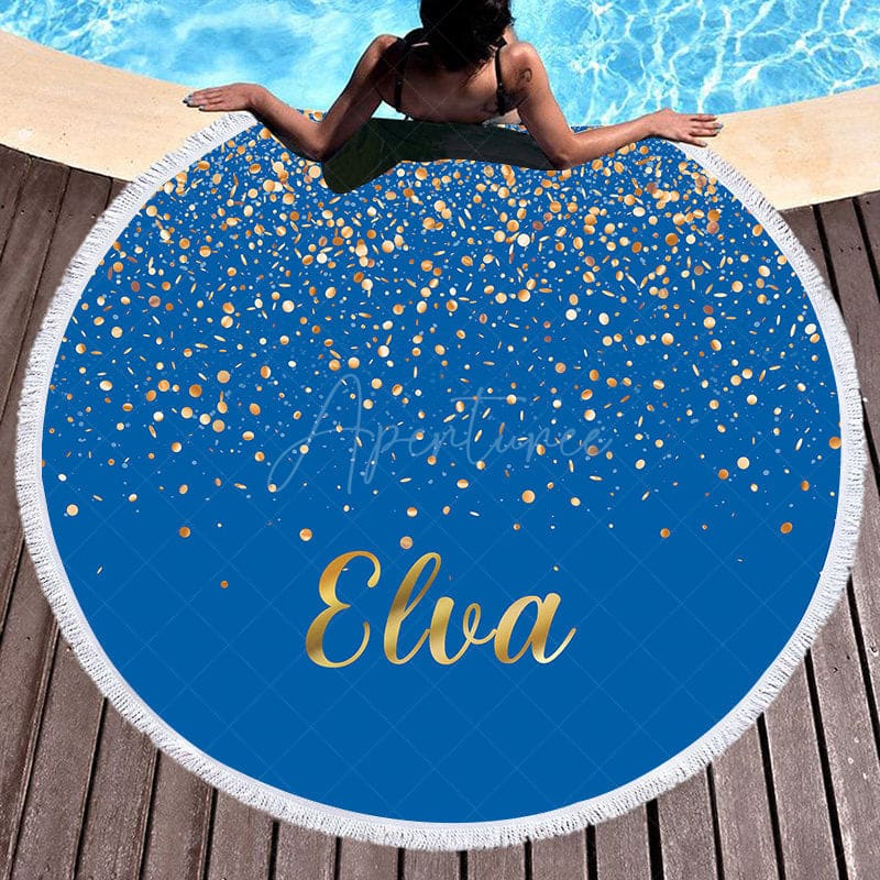 Aperturee - Aperturee Royal Blue Gold Sequins Pattern Round Beach Towel