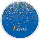 Aperturee - Aperturee Royal Blue Gold Sequins Pattern Round Beach Towel