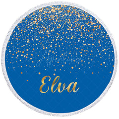 Aperturee - Aperturee Royal Blue Gold Sequins Pattern Round Beach Towel