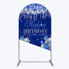 Aperturee - Aperturee Royal Blue Silver Glitter Drip Arch Backdrop Happy Birthday Balloon Prop