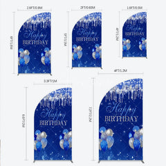Aperturee - Aperturee Royal Blue Silver Glitter Drip Half Moon Arch Backdrop Happy Birthday Balloon Prop