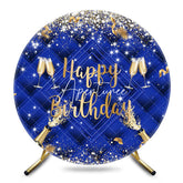 Aperturee - Aperturee Royal Blue Sparkle Champagne Round Birthday Backdrop