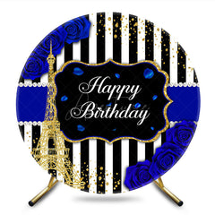 Aperturee - Aperturee Royal Blue Stripes Glod Tower Birthday Round Backdrop