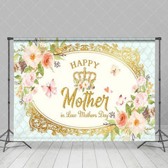 Aperturee - Aperturee Royal Gold Crown Floral Happy Mothers Day Backdrop