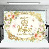 Aperturee - Aperturee Royal Gold Crown Floral Happy Mothers Day Backdrop