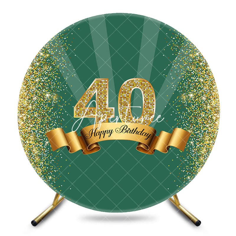Aperturee - Aperturee Royal Green Gold Glitter Round 40th Birthday Backdrop