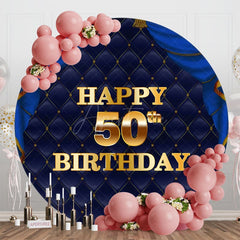 Aperturee - Aperturee Royal Navy Blue Round Happy 50th Birthday Backdrop