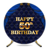 Aperturee - Aperturee Royal Navy Blue Round Happy 50th Birthday Backdrop