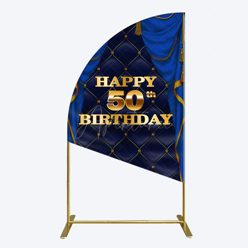 Aperturee - Aperturee Royal Navy Curtain Happy 50th Birthday Half Moon Arch Backdrop