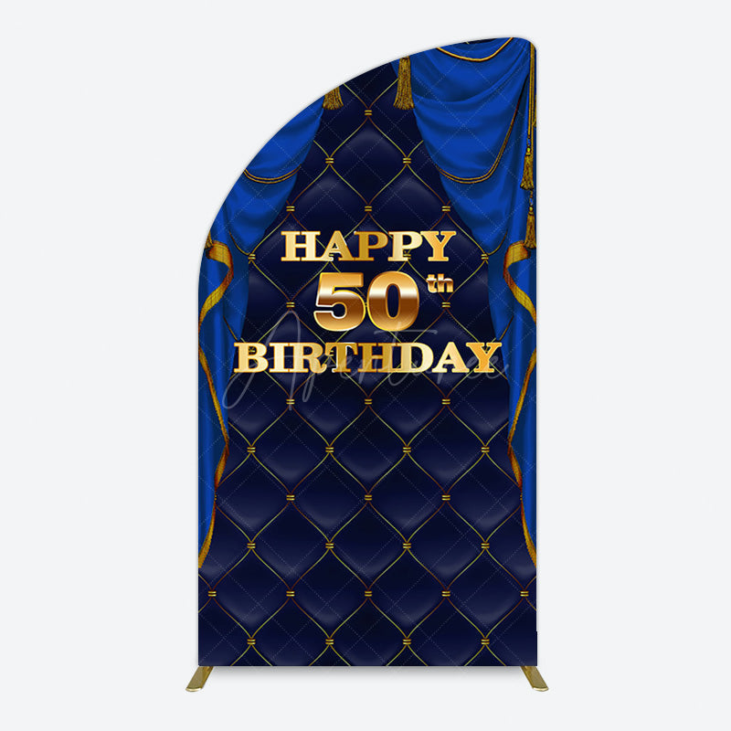 Aperturee - Aperturee Royal Navy Curtain Happy 50th Birthday Half Moon Arch Backdrop