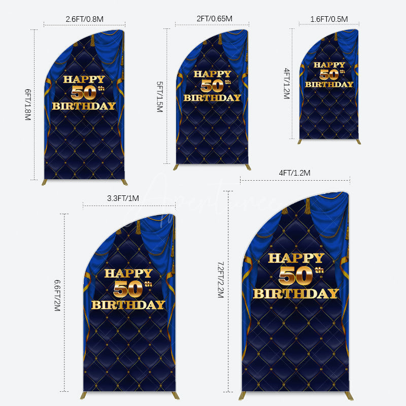 Aperturee - Aperturee Royal Navy Curtain Happy 50th Birthday Half Moon Arch Backdrop
