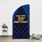 Aperturee - Aperturee Royal Navy Curtain Happy 50th Birthday Half Moon Arch Backdrop