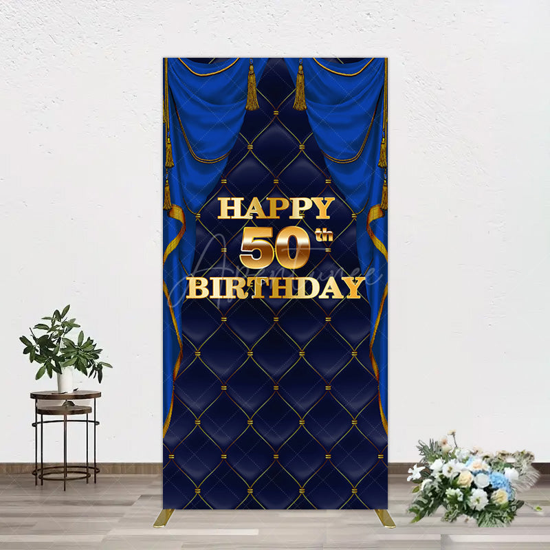 Aperturee - Aperturee Royal Navy Curtain Happy 50th Birthday Rectangle Backdrop