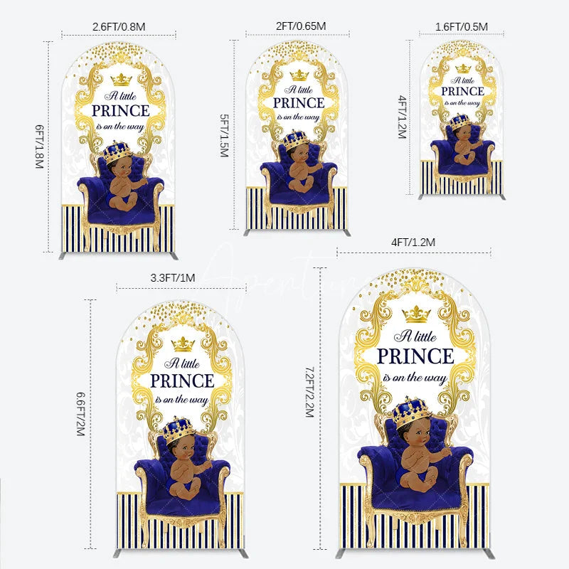 Aperturee - Aperturee Royal Prince Baby Shower Arch Backdrop African American Boy Blue Gold