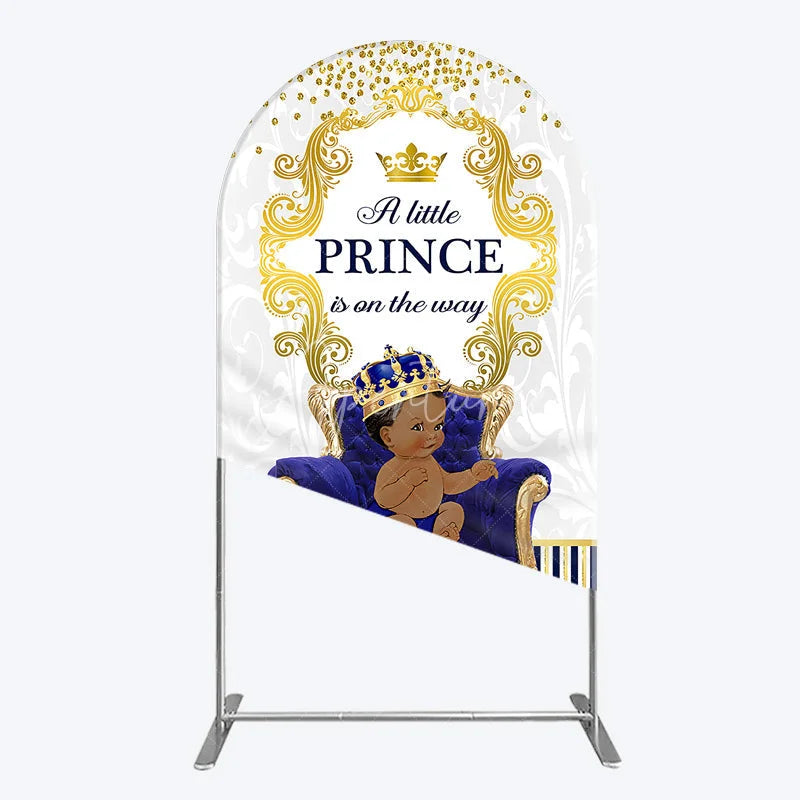 Aperturee - Aperturee Royal Prince Baby Shower Arch Backdrop African American Boy Blue Gold