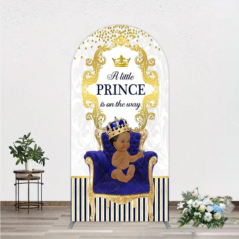 Aperturee - Aperturee Royal Prince Baby Shower Arch Backdrop African American Boy Blue Gold