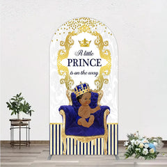 Aperturee - Aperturee Royal Prince Baby Shower Arch Backdrop African American Boy Blue Gold
