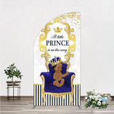 Aperturee - Aperturee Royal Prince Baby Shower Half Moon Arch Backdrop African American Boy Blue Gold