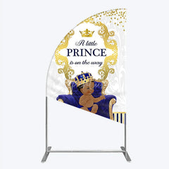Aperturee - Aperturee Royal Prince Baby Shower Half Moon Arch Backdrop African American Boy Blue Gold