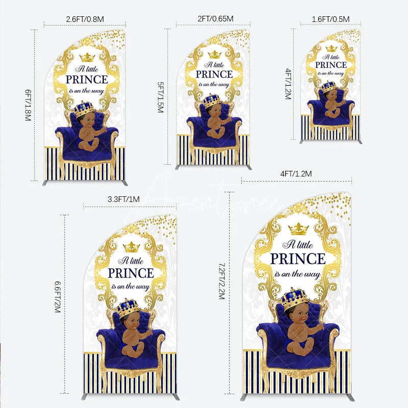 Aperturee - Aperturee Royal Prince Baby Shower Half Moon Arch Backdrop African American Boy Blue Gold