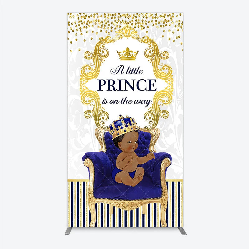Aperturee - Aperturee Royal Prince Baby Shower Rectangle Backdrop African American Boy Blue Gold