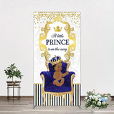 Aperturee - Aperturee Royal Prince Baby Shower Rectangle Backdrop African American Boy Blue Gold